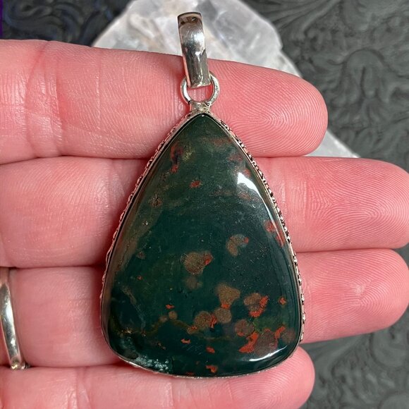 Heliotrope Bloodstone Pendant Stone Crystal Jewelry IMPERFECT DISCOUNT - Picture 1 of 10